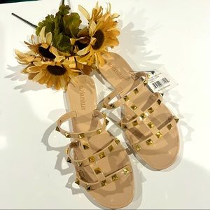 Olivia Miller Nude with gold strappy studded Sandal Size 7